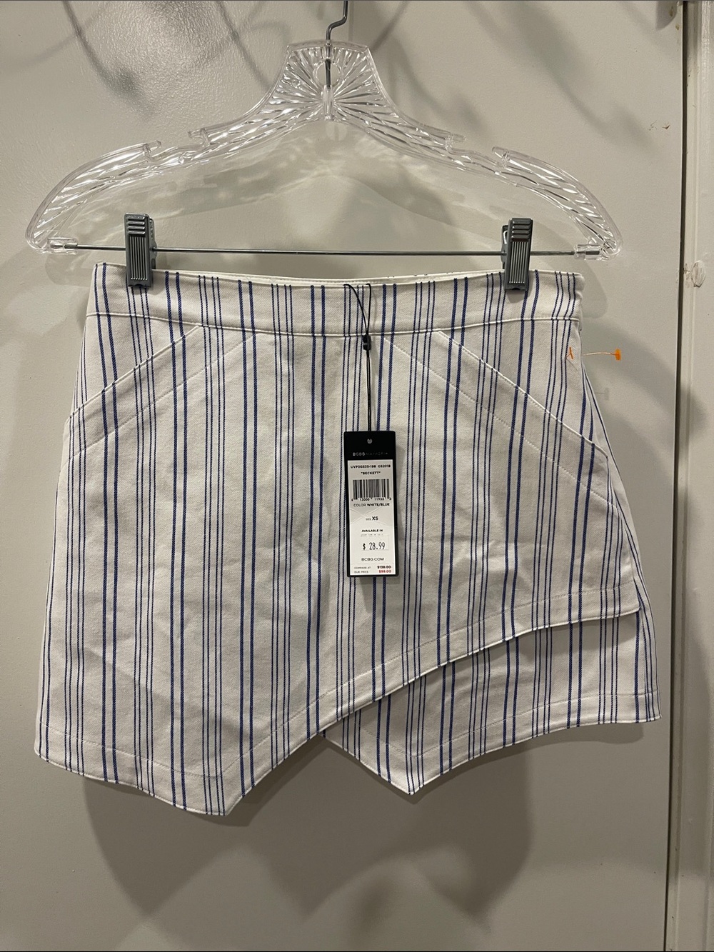 BCBGMaxAzria White Skort with Blue Pinstripes